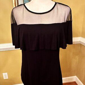 INC International Concepts Black Sheer Shoulder Short Top Large